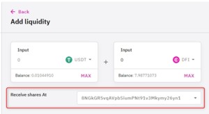 Selection of address for receiving the liquidity token