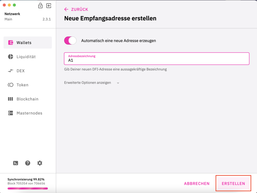 Klick auf erstellen